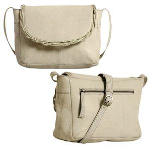 Anthropologie DAY & MOOD Fiona Shoulder Bag Genuine Leather Ivory Handbag Purse